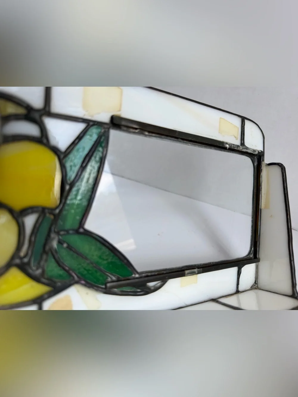 Stained Glass Tiffany Style Photo Frame 3x5 Lily Flower Floral White Yellow Vtg
